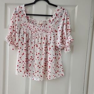 MELLODAY White and Red Floral Blouse